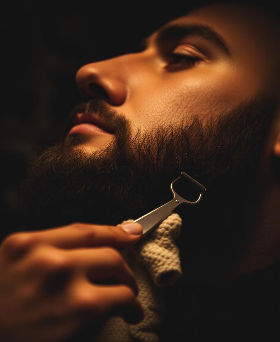 Straight razor beard detailing with hot towel